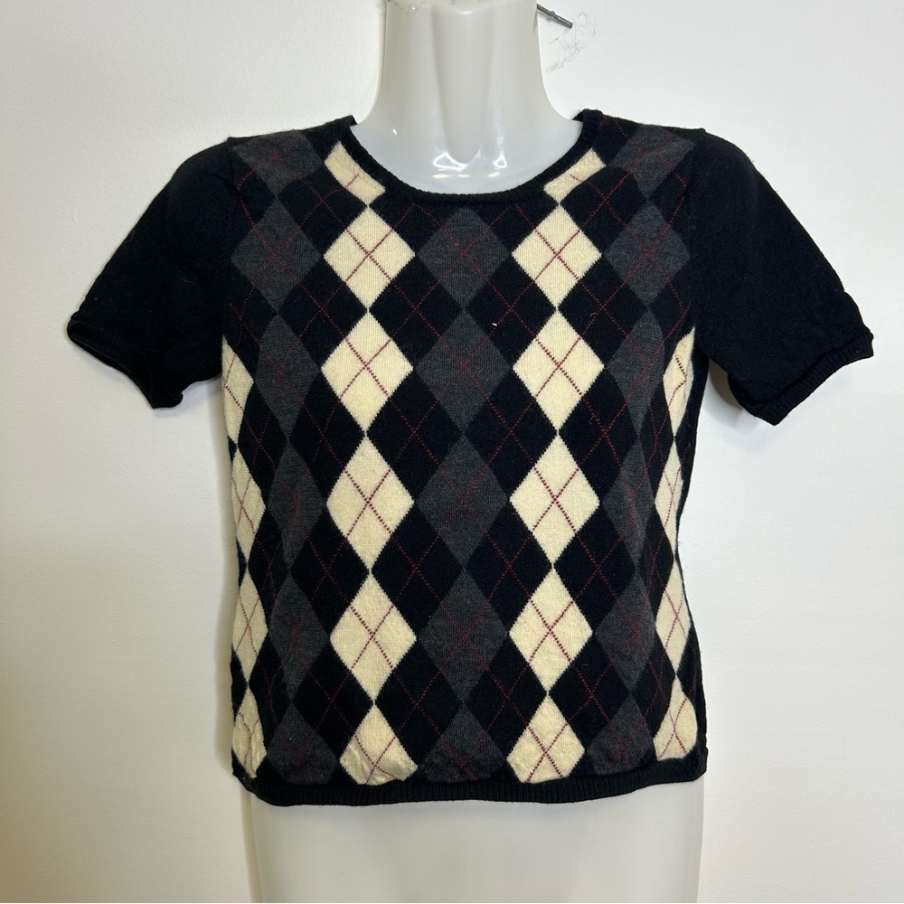 ◾️Brooks Brothers Extra Fine Italian Merino Wool Argyle Cropped Sweater